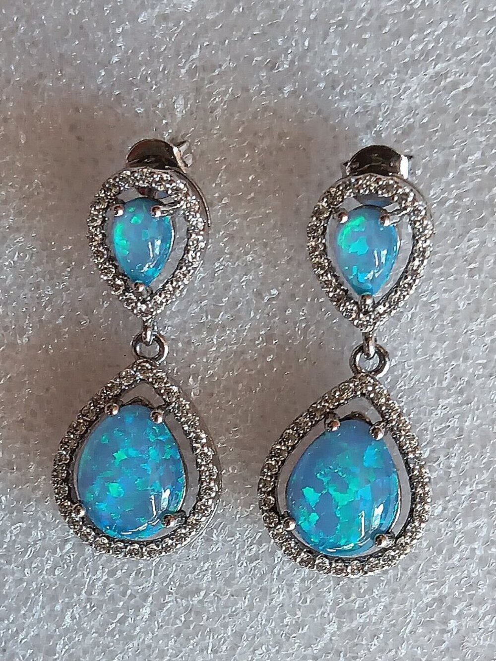 New - Blue Fire Opal With White Topaz 925 Silver Earrings